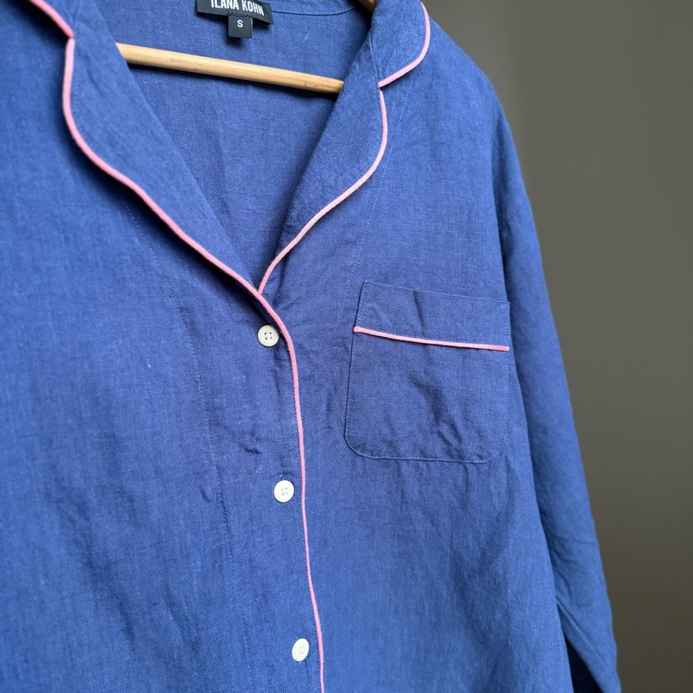 Ilana Kohn 100% Linen Made in USA Shirt Size S Blue with Pink Accents Jacket - Picture 9 of 15